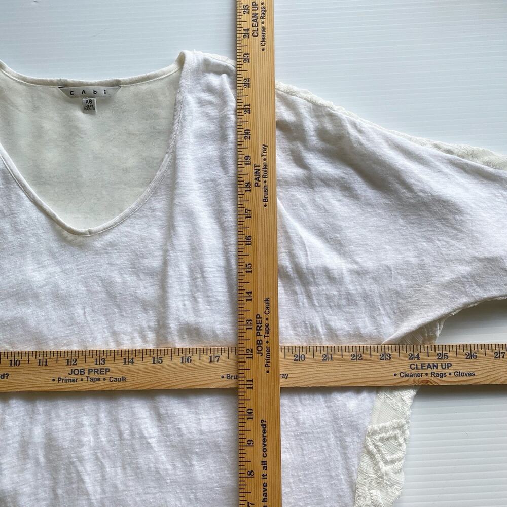 CAbi Top‎ Womens XS Waverly White Lace Back Top #773 Lined Sheer Dolman Sleeve - Picture 10 of 10